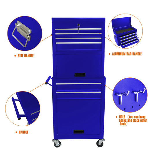 RONSHIN 6-Drawer Rolling Tool Cabinet with 4 Wheels Removable Tool Chest Organizer with Secure Locking System Large Storage