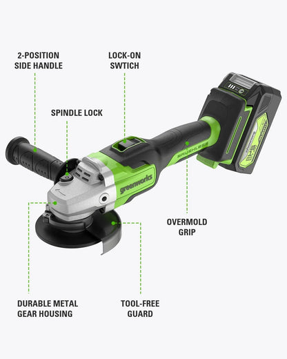 Greenworks 24V 4-1/2" Brushless Cordless Angle Grinder with 4Ah Battery & 2A Charger 3201302