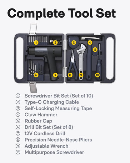 HOTO Cordless Brushless Drill Tool Set, Variable Speed, Hidden Buckle, LED Screen, Intelligent Digital Display, Safe, Exquisite & Practical, High-end Drill Kit for Home/Daily Use