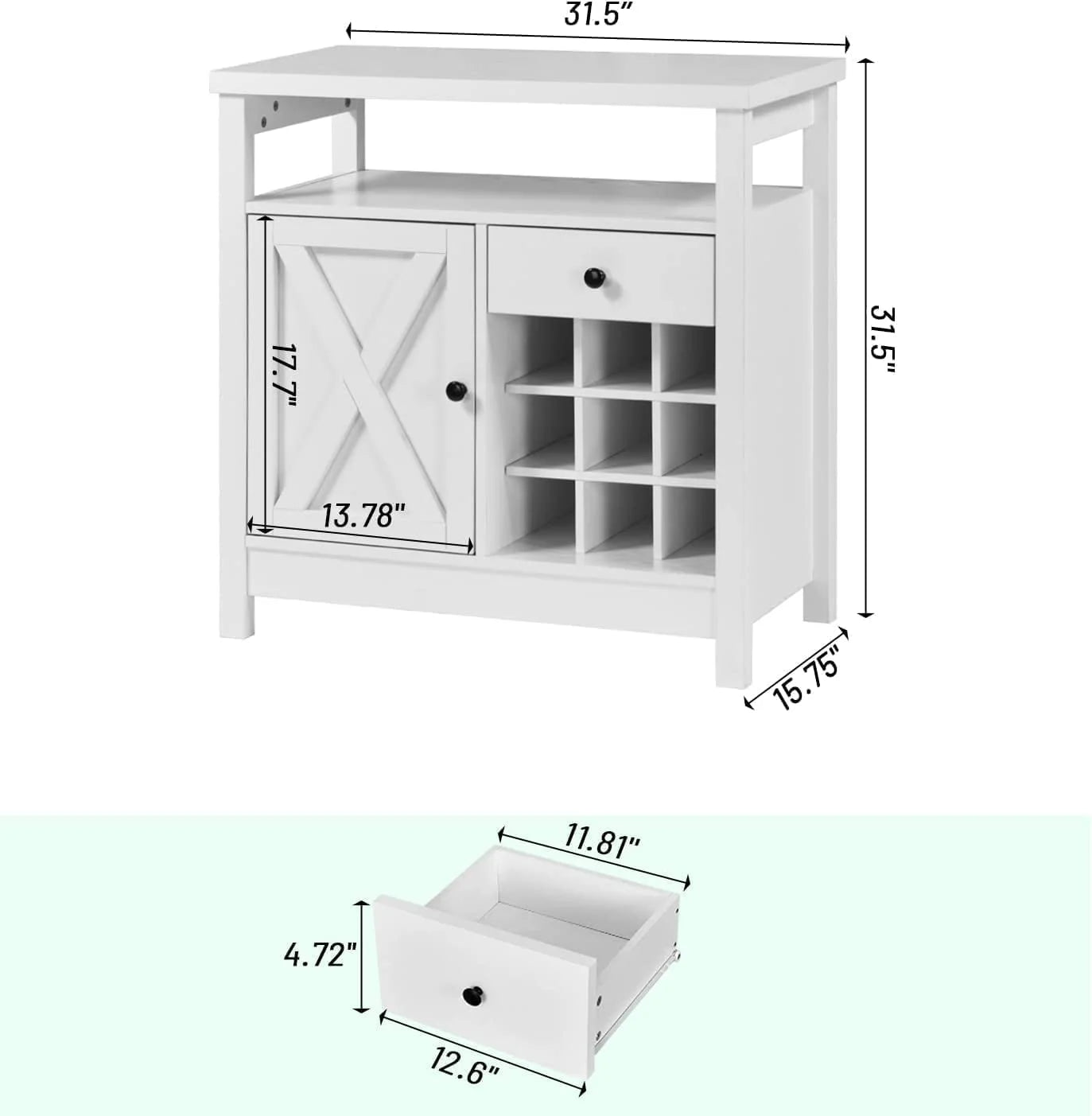 Catrimown Farmhouse Coffee Bar Cabinet, Buffet Sideboard Storage Cabinet with Barn Door and Wine Rack for Kitchen Dining Room, Farmhouse White