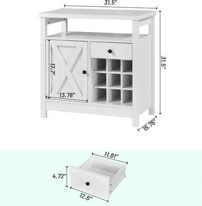 Catrimown Farmhouse Coffee Bar Cabinet, Buffet Sideboard Storage Cabinet with Barn Door and Wine Rack for Kitchen Dining Room, Farmhouse White