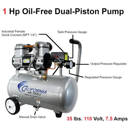 California Air Tools 4710W 1 HP 4.7 Gallon Quiet Air Compressor