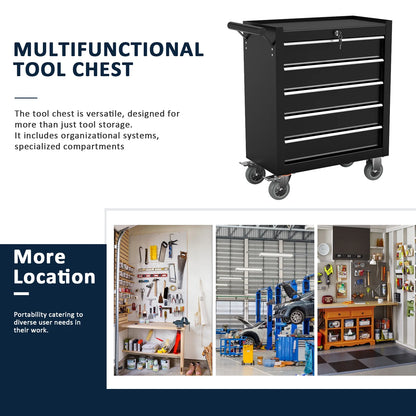 5 Drawer Rolling Tool Chest, Metal Tool Cart on Wheels,Tool Cabinet Key Locking & Drawer Storage,Tool Box Organizer for Garage,Warehouse(Black)