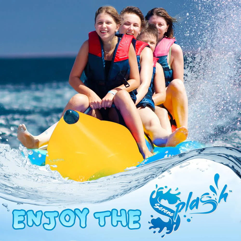 SereneLifeHome 4 Person Inflatable Banana Boat, Includes Storage Bag, Foot Pump, and Repair Kit, Tough and Thick, Reinforced Seats and Foot Areas, Easy Inflation and Deflation