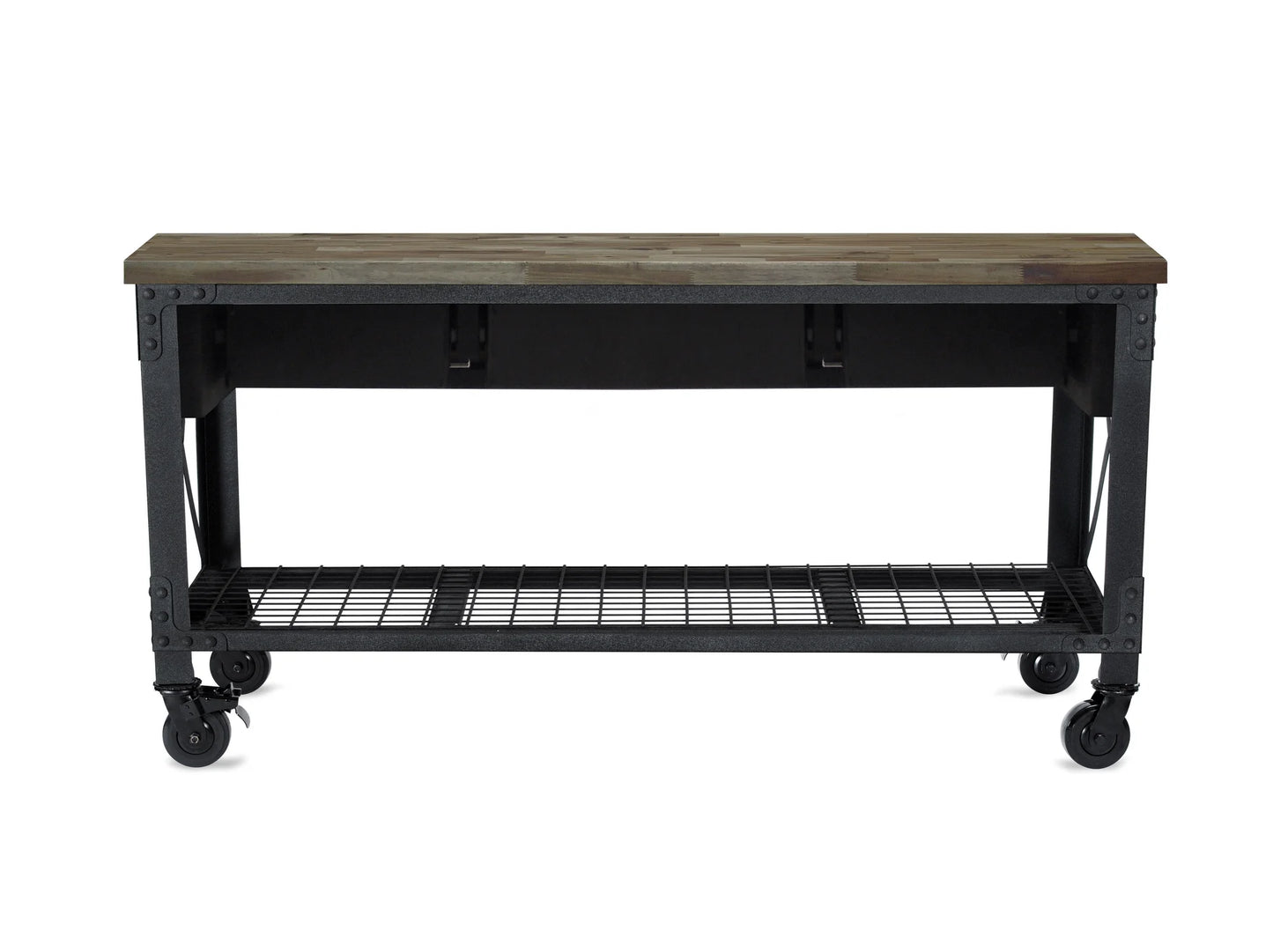 72 In x 24 In. 3 Drawer Rolling Industrial Workbench with Wood Top - Aged Macadamia