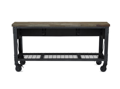 72 In x 24 In. 3 Drawer Rolling Industrial Workbench with Wood Top - Aged Macadamia