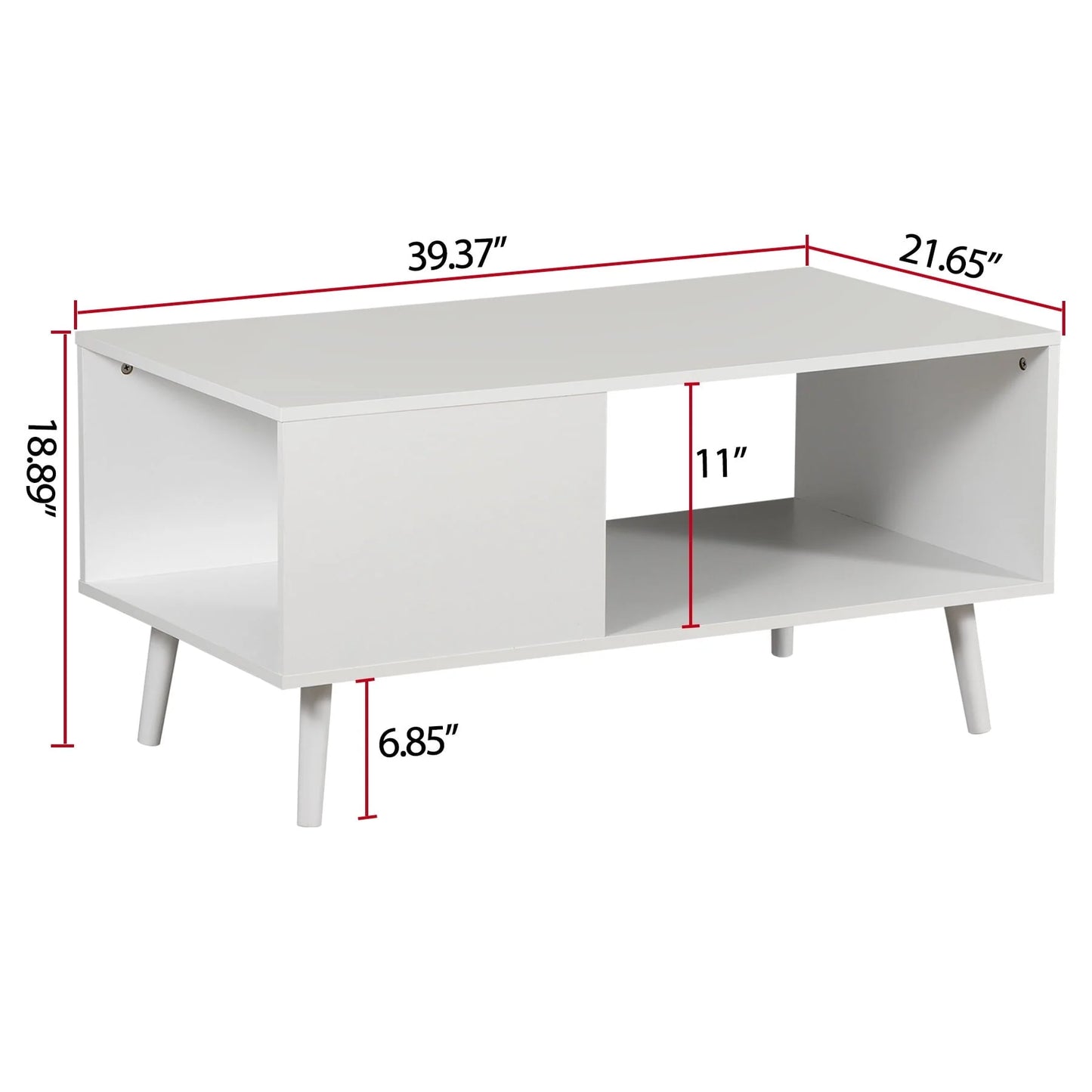 ZENSTYLE Durable MDF Coffee Table with Open Storage Shelf for Living Room Modern Furniture White