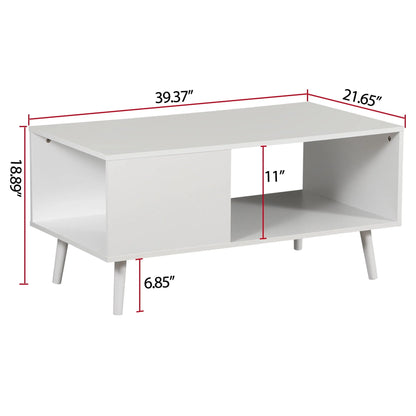 ZENSTYLE Durable MDF Coffee Table with Open Storage Shelf for Living Room Modern Furniture White