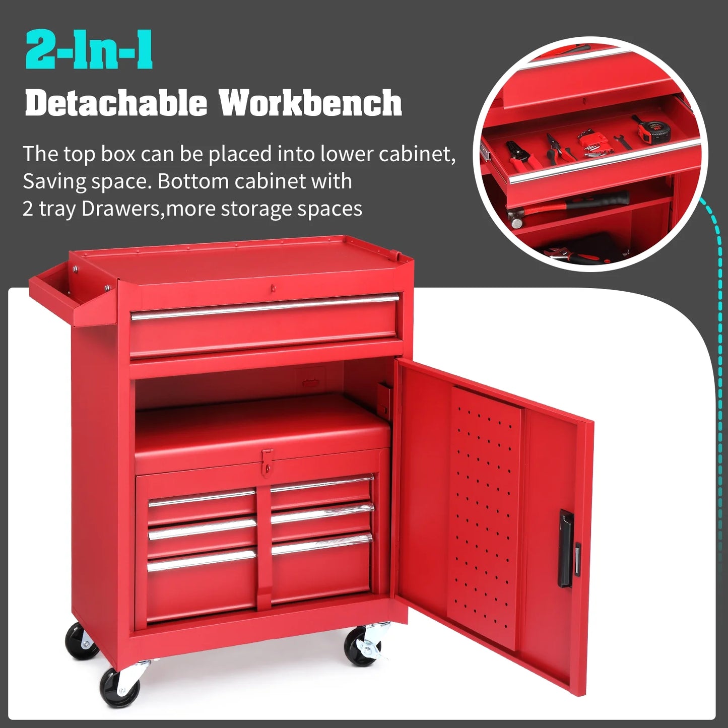 Zimtown Rolling Tool Chest, 4-Drawer Tool Box Organizer, Tool Storage Cabinet