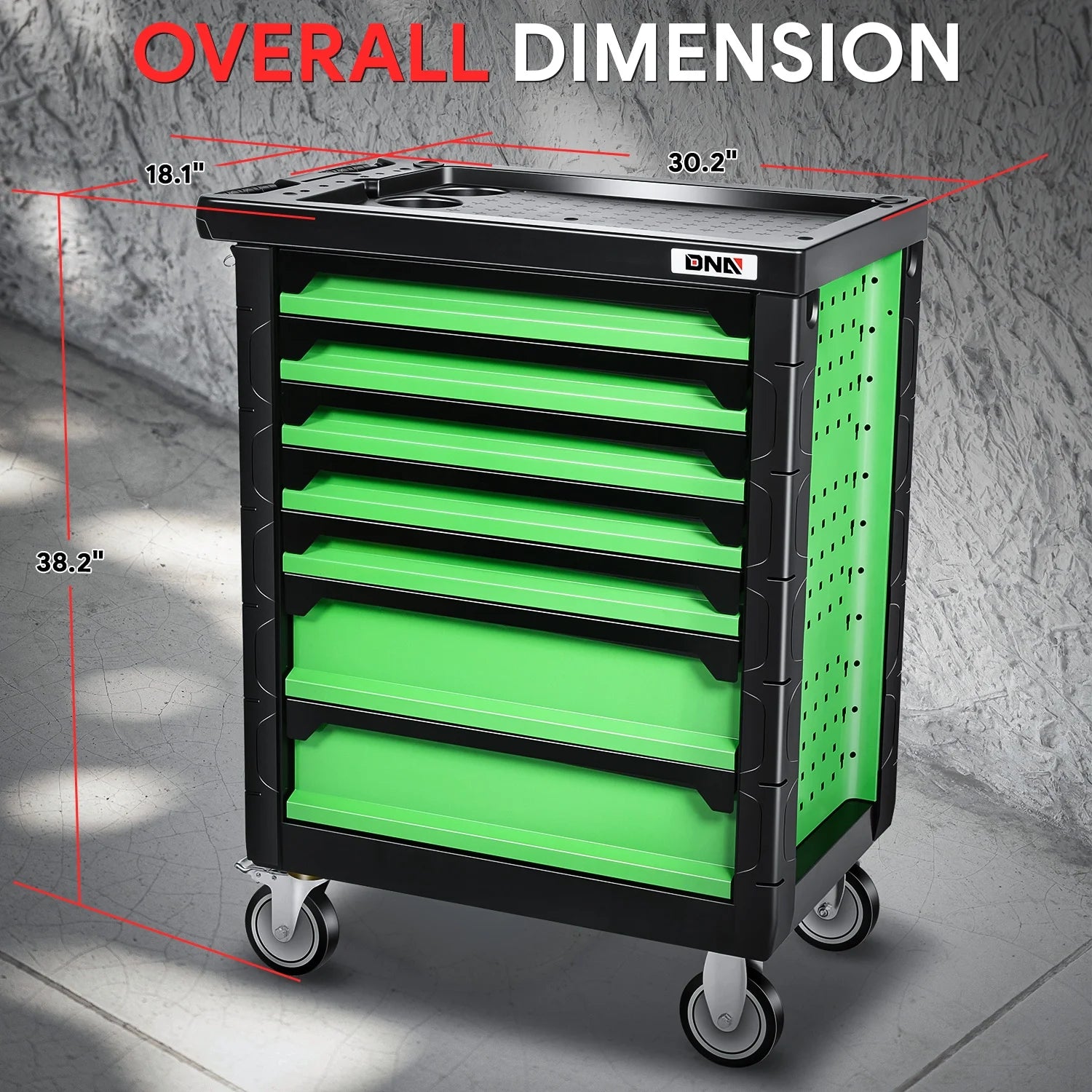 7-Drawers Rolling Tool Chest Cabinet with Casters, Locking System, Top Tray, for Garage Warehouse Workshop, Green