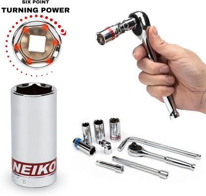Neiko 02513A 3/8-Inch-Drive Ratchet and Socket Set, 53-Piece, Standard and Deep SAE Sizes 5/16" to 7/8", Made with CrV Steel
