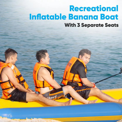 SereneLifeHome 3 Person Inflatable Banana Boat, Includes Storage Bag, Foot Pump, and Repair Kit, Tough and Thick, Reinforced Seats and Foot Areas, Easy Inflation and Deflation