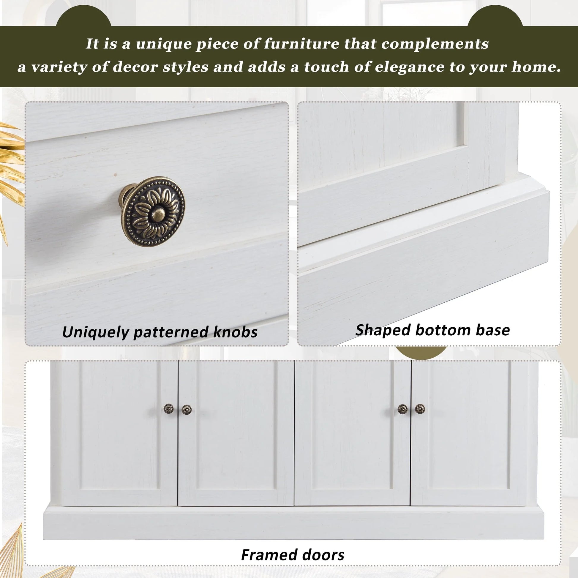 KEHOMY Kitchen Sideboard Storage Buffet Cabinet, with 2 Drawers and 4 Doors Adjustable Shelves for Dining Room, Living Room, Antique White