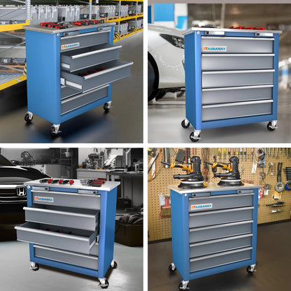 LARBANKE 5-Drawer Rolling Tool Chest with Key Lock, Drawer Liners, Link Buckle, Suitable for Warehouse and Garage