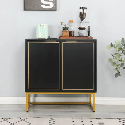 Yoleny 31'' Buffet Cabinet with Storage, Accent Cabinet with 2 Doors, Gold Trim and Golden Legs, Wooden Sideboard with Adjustable Shelf and Feet for Bedroom, Living Room, Kitchen, Hallway, Black