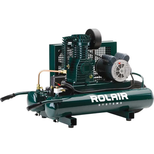 Rolair 6820K17D-0001 115/230V 2 HP 1-Stage 9 Gallon Twin-Tank Wheelbarrow Compressor with Dual-Control Option - 8.8 CFM @ 90 PSI