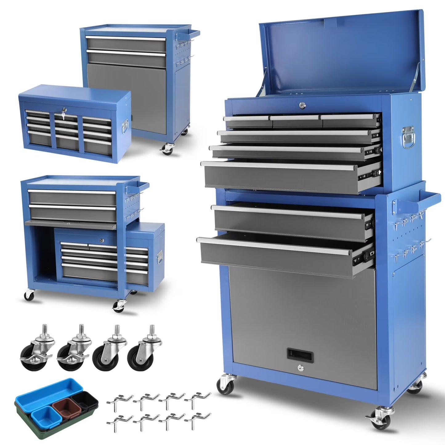 Roller Tool Chest with 8-Drawer and Wheels,Tool Box Organizer for Workshop Mechanics Garage ,Detachable Large Tool Cabinet ,Storage Organizer for Workshop Garage Repair Shop Household,Blue