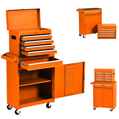 Aukfa Tool Box, 2 in 1 Steel Rolling Tool Chest & Cabinet On Wheels for Garage, 5-drawer, Blue