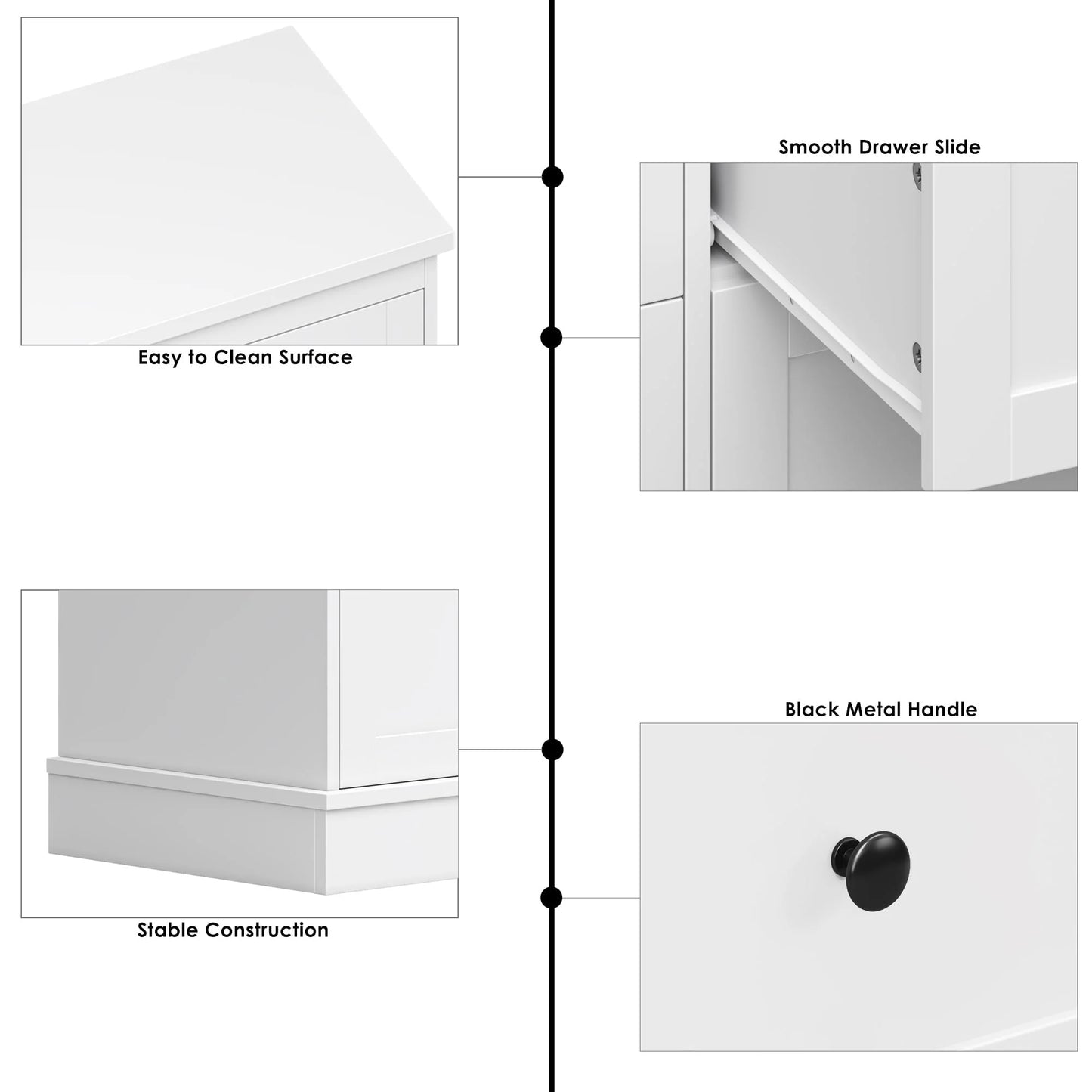 Homfa 6 Drawer Double Dresser White, Wood Storage Cabinet for Living Room, Chest of Drawers for Bedroom