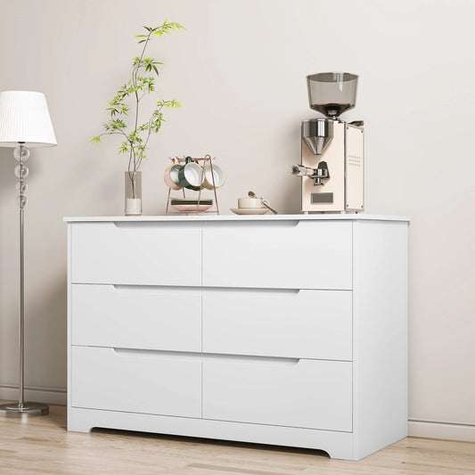 Homfa 6 Drawer White Dresser for Bedroom, Modern Chest of Drawers Wood Storage Cabinet for Living Room Nursery Kitchen Office