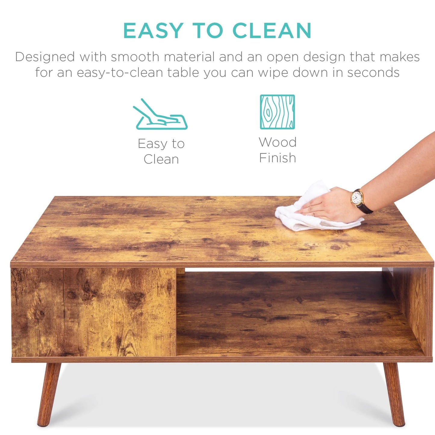 Best Choice Products Wooden Mid-Century Modern Retro Coffee Table, Indoor Furniture w/Open Storage Shelf