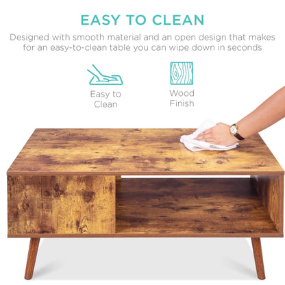 Best Choice Products Wooden Mid-Century Modern Retro Coffee Table, Indoor Furniture w/Open Storage Shelf