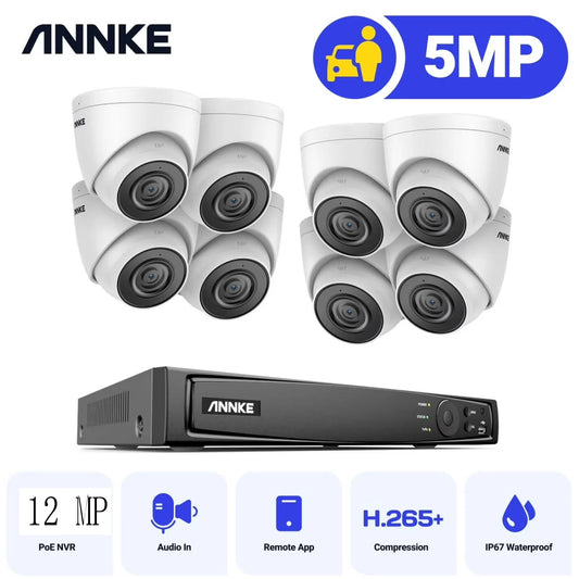 ANNKE PoE Security Camera 4K 8 Channel H.265+ NVR 5MP IP Turret Cameras with AI Vehicle Detection