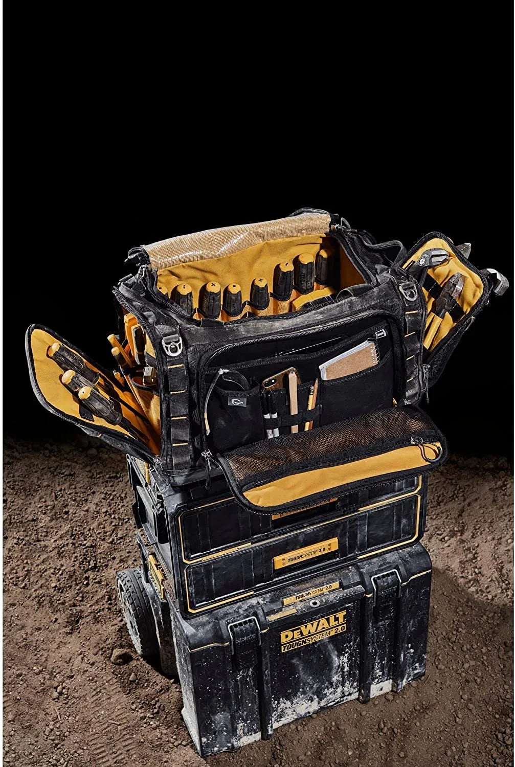 DEWALT Tool Bag 50 Pockets Waterproof Base Vertical Storage, Black