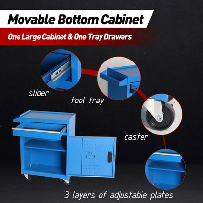 Heavy-Duty Metal Tool Storage Cabinet 5-Drawer Rolling with Detachable Top Box, Lockable Wheels & Adjustable Shelves, Secure Locking Mechanism, Space-Saving Design for Garage Workshop & Home Use