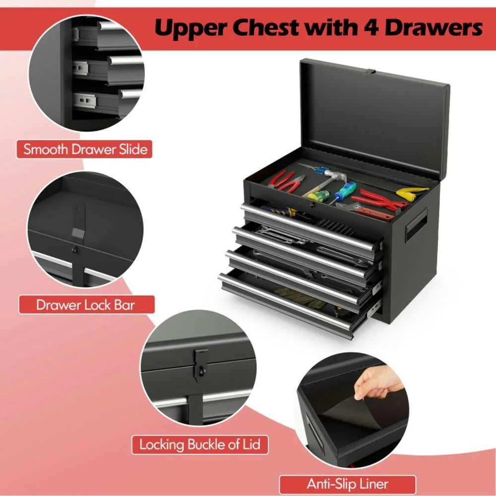 GVN 2-in-1 Rolling Tool Chest with 5 Sliding Lockable Drawers-Black & Gray