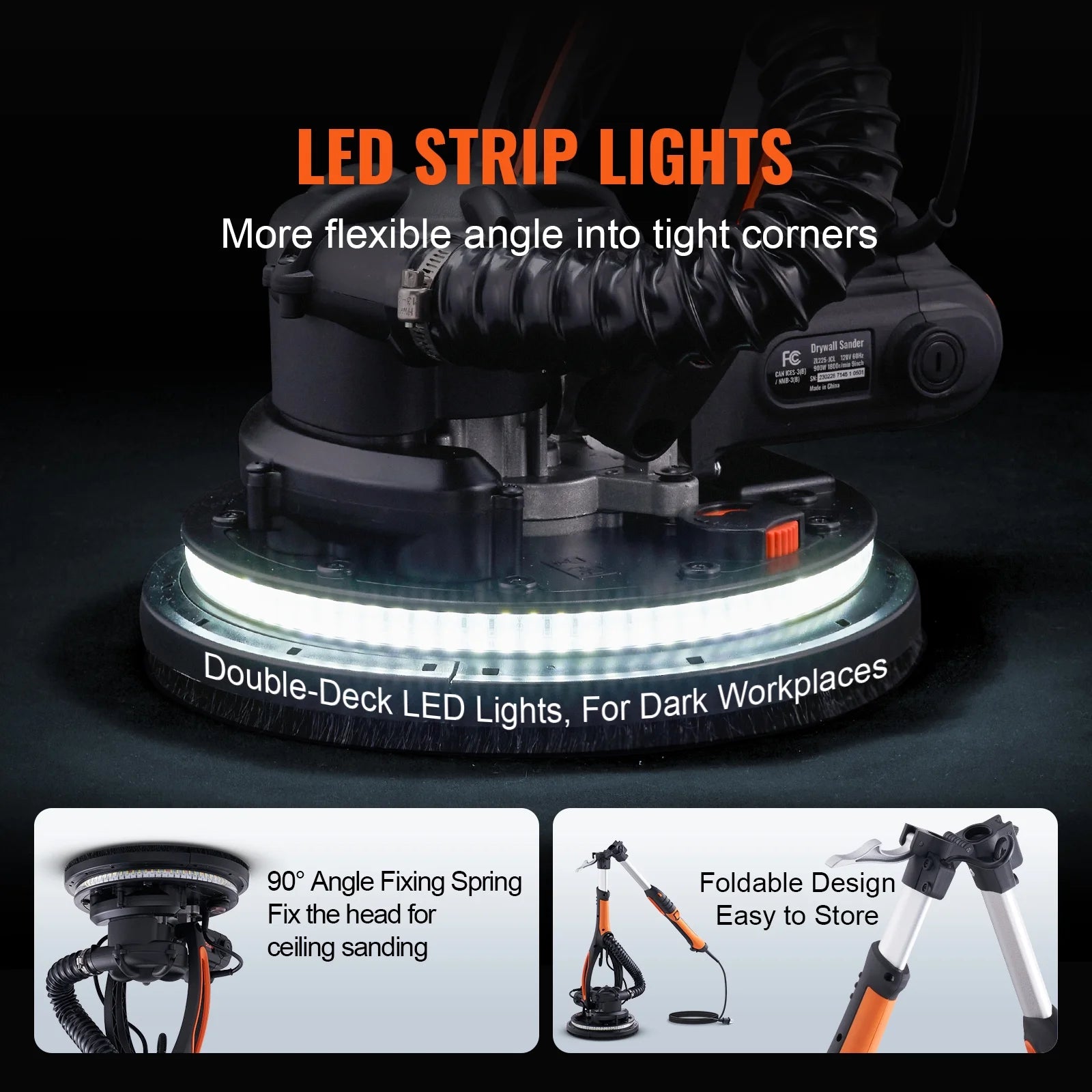 BENTISM Drywall Sander 900W Brush Motor 800-1800RPM Variable Speed & Self-Suction