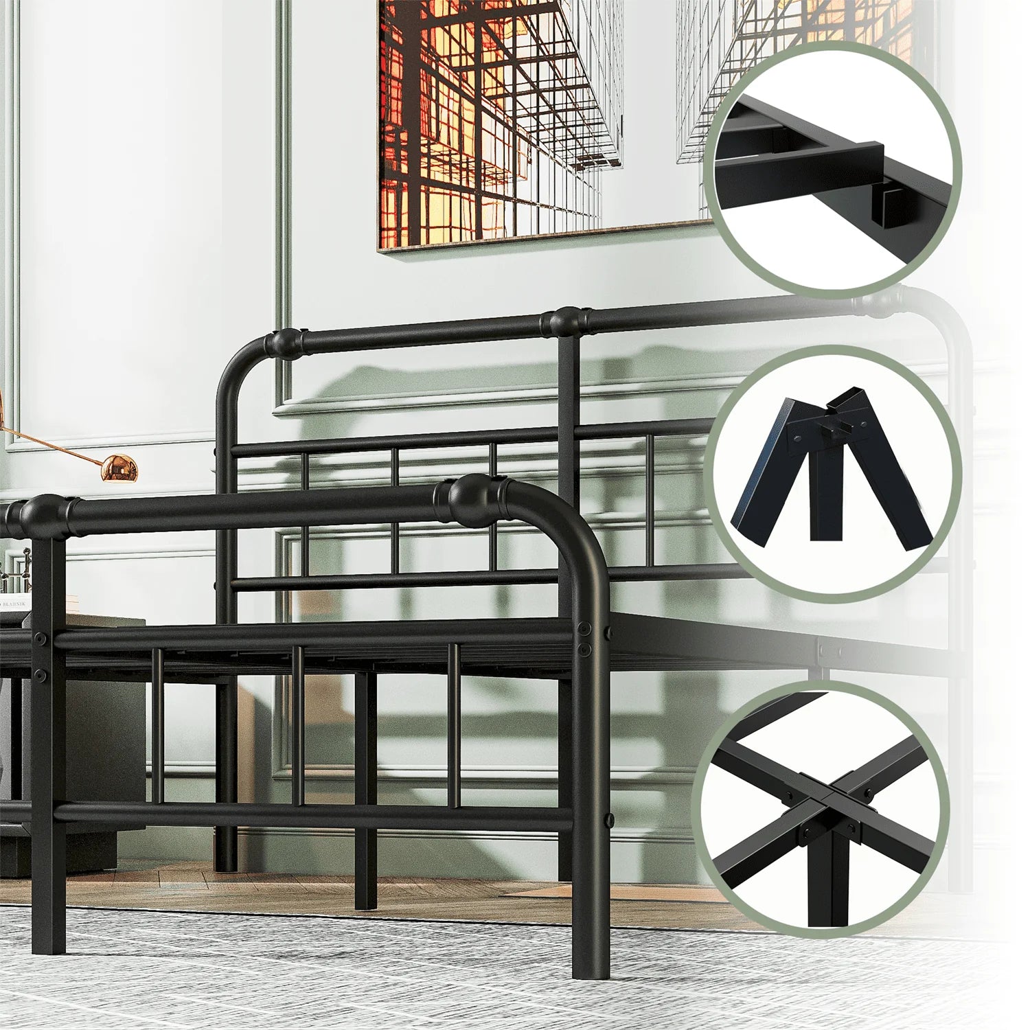 QFTIME 14" King Bed Frame with Headboard and Footboard, Heavy Duty Metal Platform, Premium Steel Slat Mattress Foundation with Storage, No Box Spring Needed