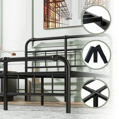 QFTIME 14" King Bed Frame with Headboard and Footboard, Heavy Duty Metal Platform, Premium Steel Slat Mattress Foundation with Storage, No Box Spring Needed