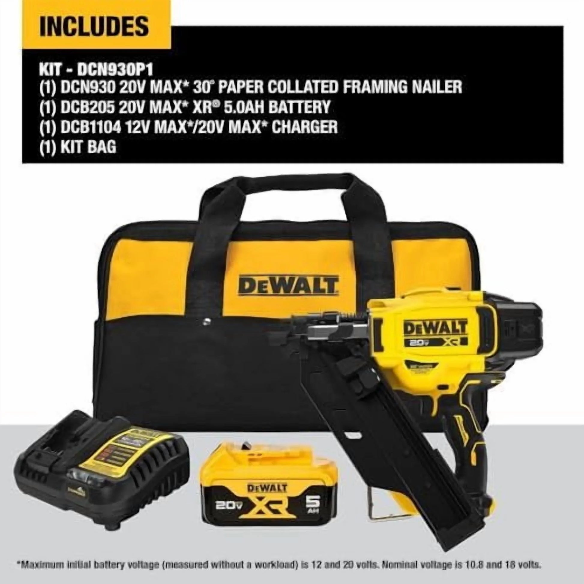 Dewalt DCN930P1 20V MAX Brushless Lithium-Ion 30-Degree Cordless Paper Tape Framing Nailer Kit 5 Ah