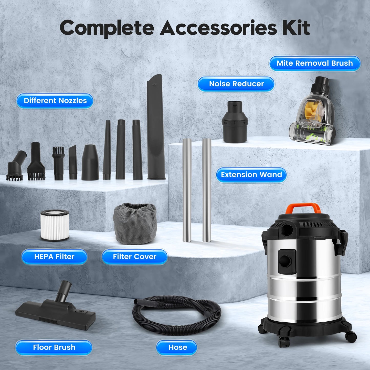 RELOIVE Wet Dry Vacuum,4.5 Gallon 2000W 6.5 Peak HP,3-in-1 Stainless Steel Shop Vacuum Wet and Dry,with Filter and Attachments for House Garage Workshop Car