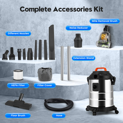 RELOIVE Wet Dry Vacuum,4.5 Gallon 2000W 6.5 Peak HP,3-in-1 Stainless Steel Shop Vacuum Wet and Dry,with Filter and Attachments for House Garage Workshop Car