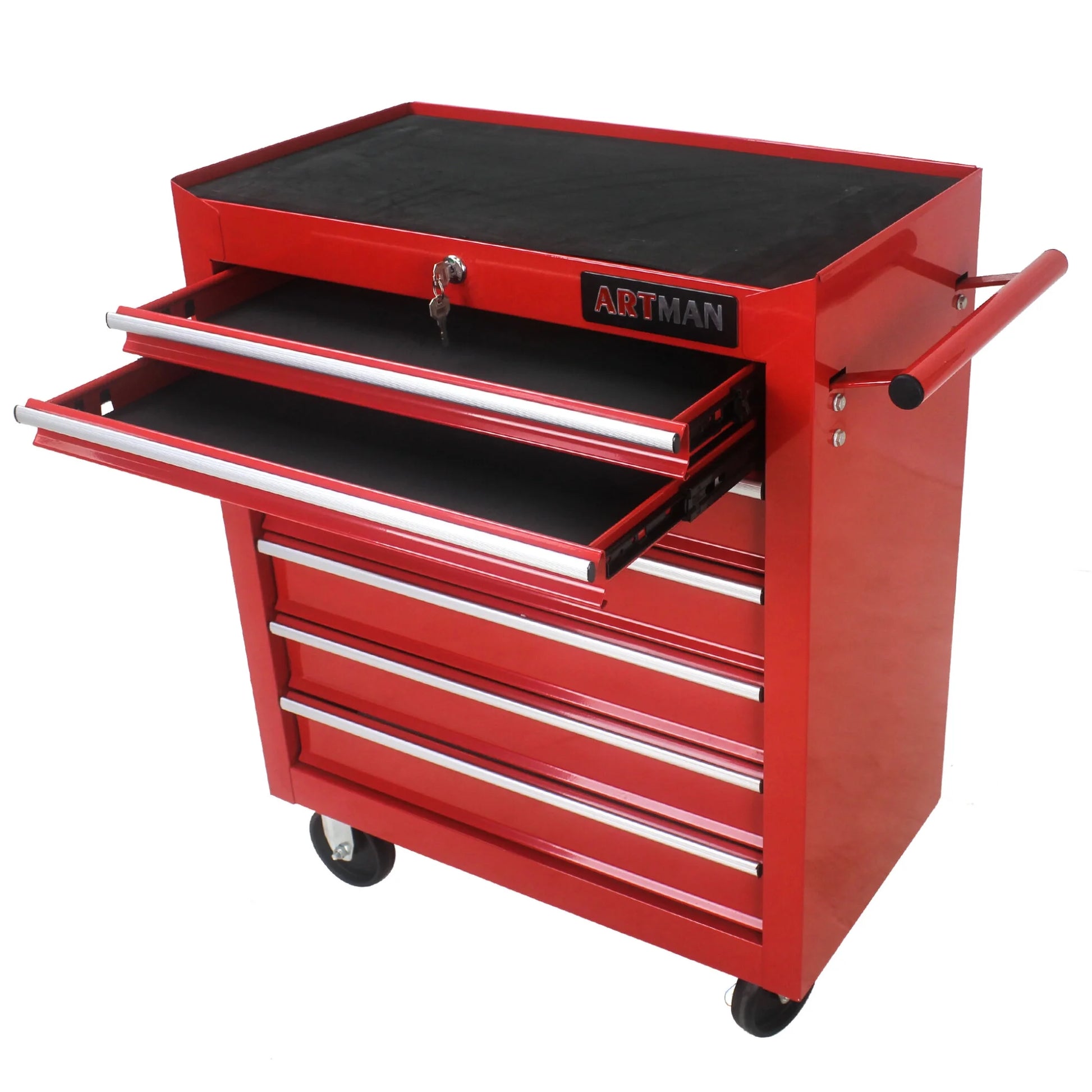 7-Drawer Rolling Tool Chest, Metal Tool Storage Organizer Cart with Locking System and Wheels, Multifunctional Mechanic Tool Cart for Garage, Warehouse, Workshop, Repair Shop, Red