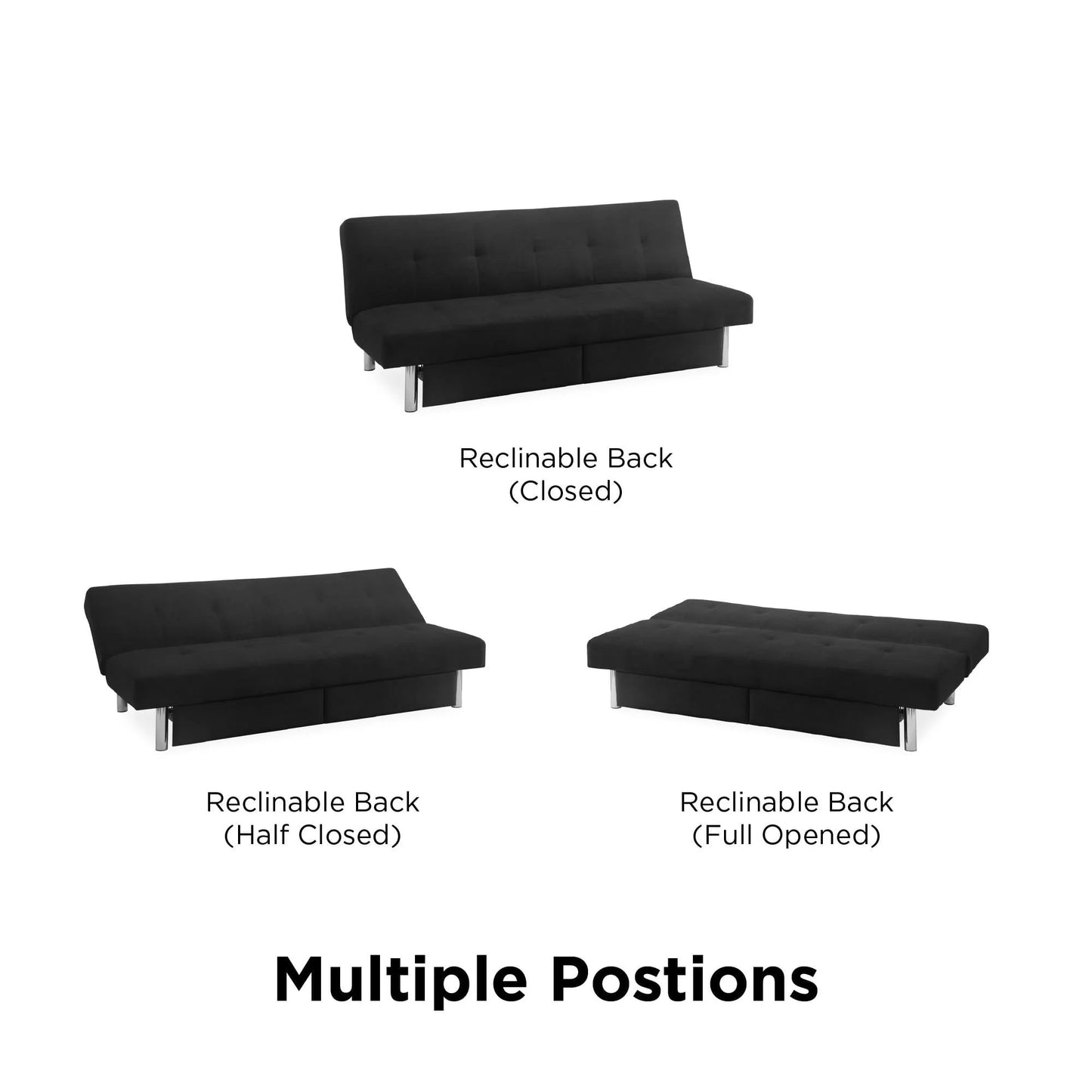 DHP Sola Storage Futon with Storage Drawers, Black Microfiber