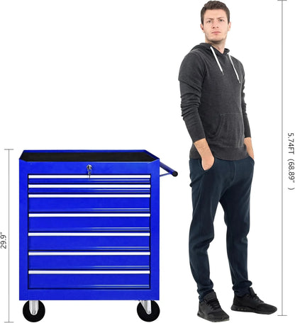 DSstyles Tool Chests, 7-Drawer Rolling Tool Storage Cabinet with Detachable Tray, Multi-Functional Handles, Adjustable Shelves, Secure Locking System, Heavy-Duty Wheels, Ideal for Garage, Workshop