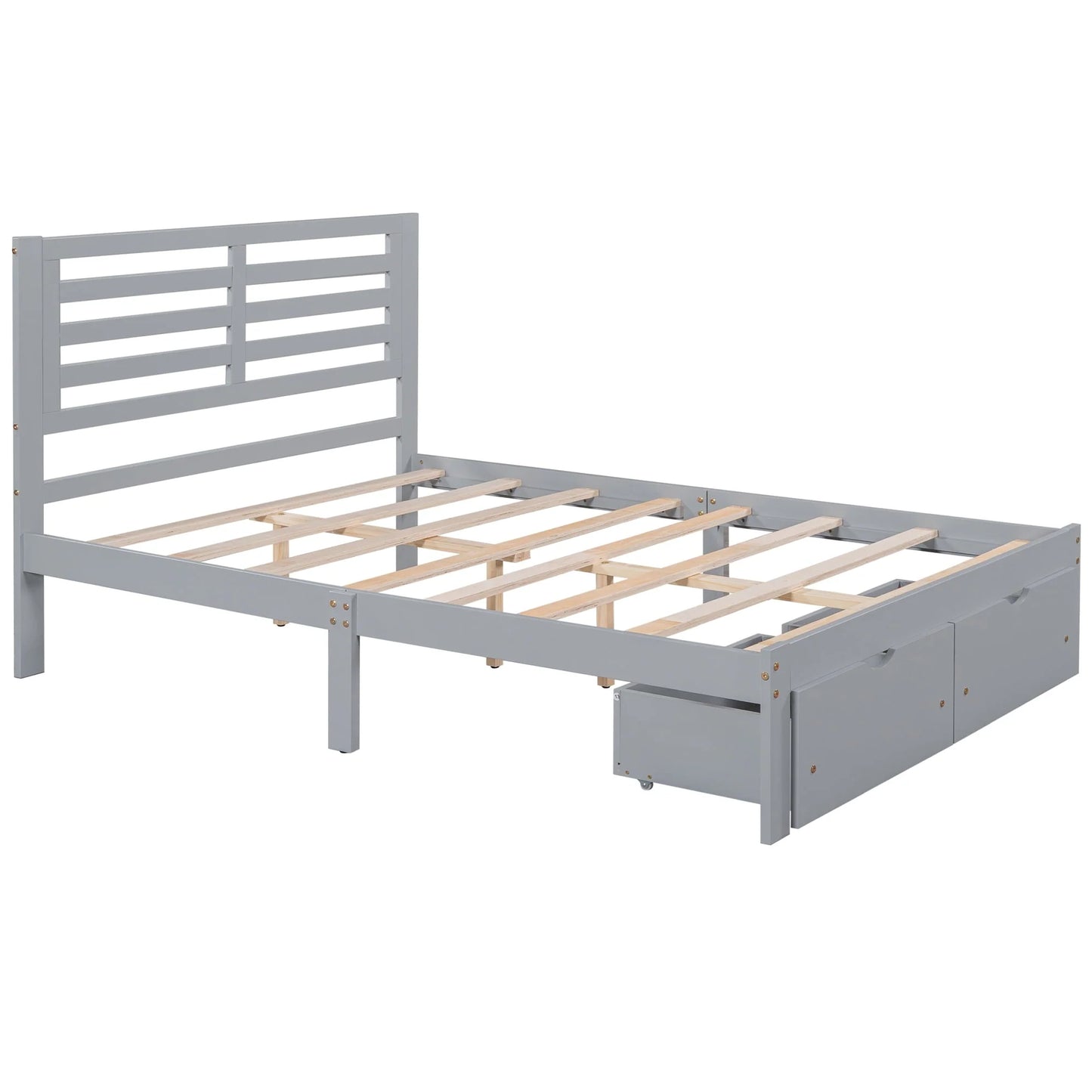 Platform Bed Frame Storage Bed with Headboard, Pine Wood Full Bed Frame for Bedroom, Modern Full Size Bed Frame with Drawers, Wood Slats Support, Holds 400 lb, No Box Spring Needed, Gray