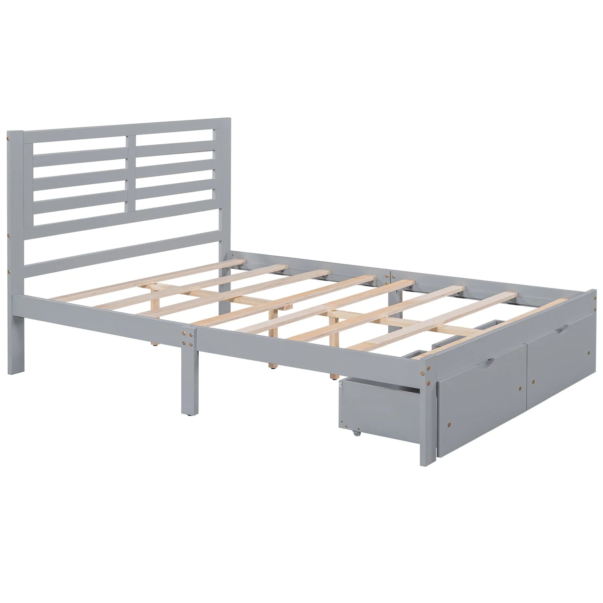 Platform Bed Frame Storage Bed with Headboard, Pine Wood Full Bed Frame for Bedroom, Modern Full Size Bed Frame with Drawers, Wood Slats Support, Holds 400 lb, No Box Spring Needed, Gray