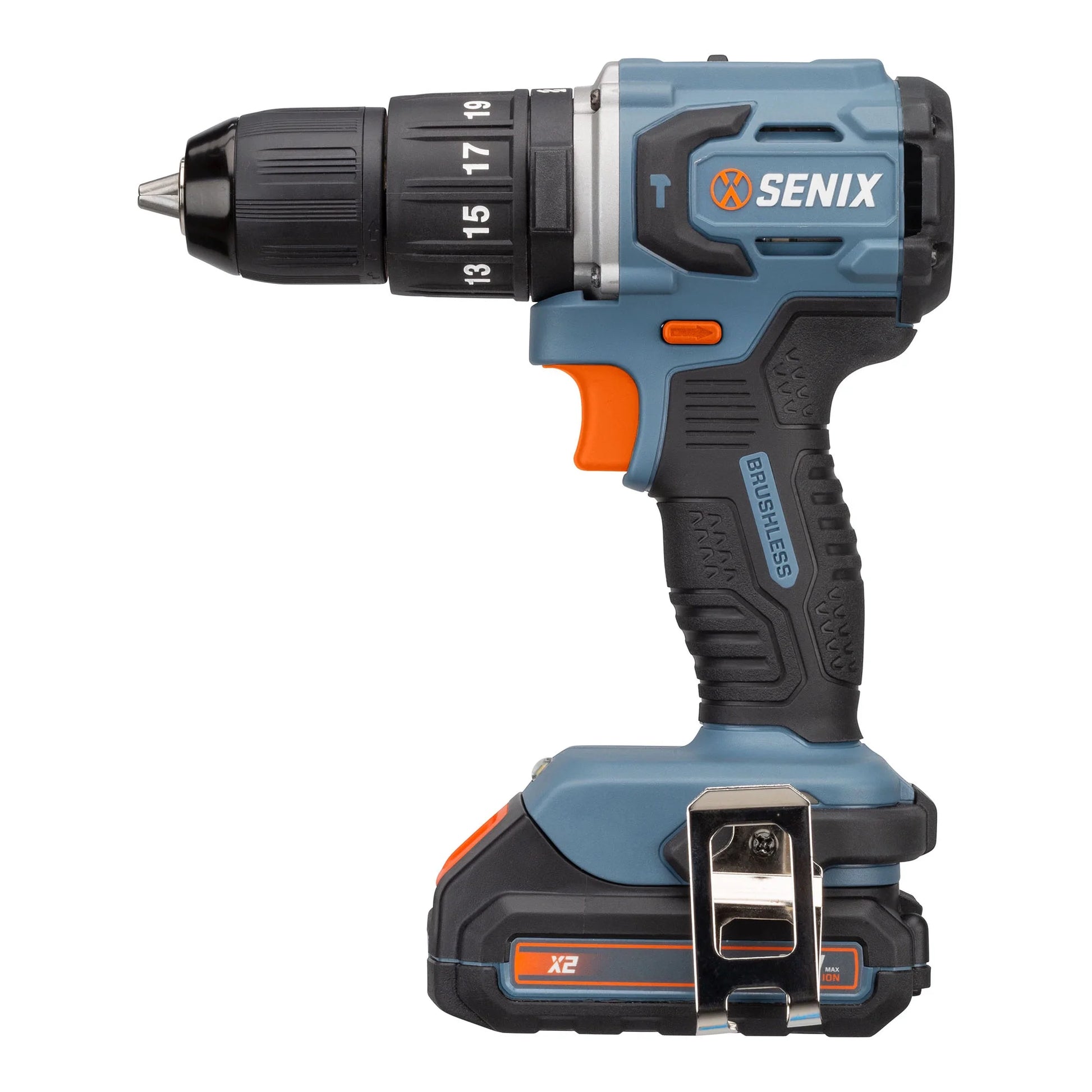 SENIX 20 Volt Max* 2-Piece Cordless Brushless Combo Kit, 1/2-Inch Hammer Drill Driver & 1/4-Inch Impact Driver (2 x Batteries, 1 x Charger and Soft Bag Included) S2K2B2-02