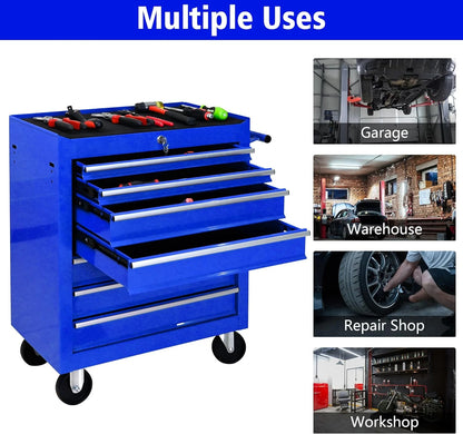 DSstyles Tool Chests, 7-Drawer Rolling Tool Storage Cabinet with Detachable Tray, Multi-Functional Handles, Adjustable Shelves, Secure Locking System, Heavy-Duty Wheels, Ideal for Garage, Workshop