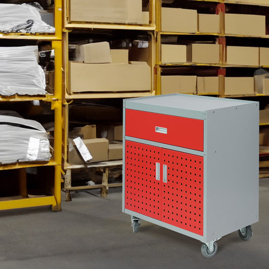 Walsport Tool Box with Drawer,30"Multi-Purpose Tool Chest Organizer with Wheels for Garage,Warehouse(Red)