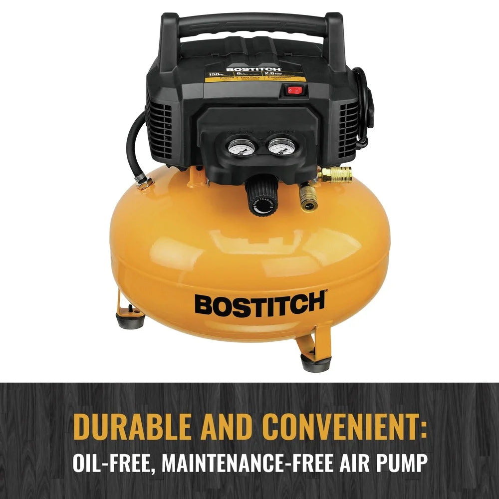 Bostitch BXCM02012-WPK 6 Gallon 150 PSI Electric Pancake Air Compressor with 13-Piece Accessory Kit