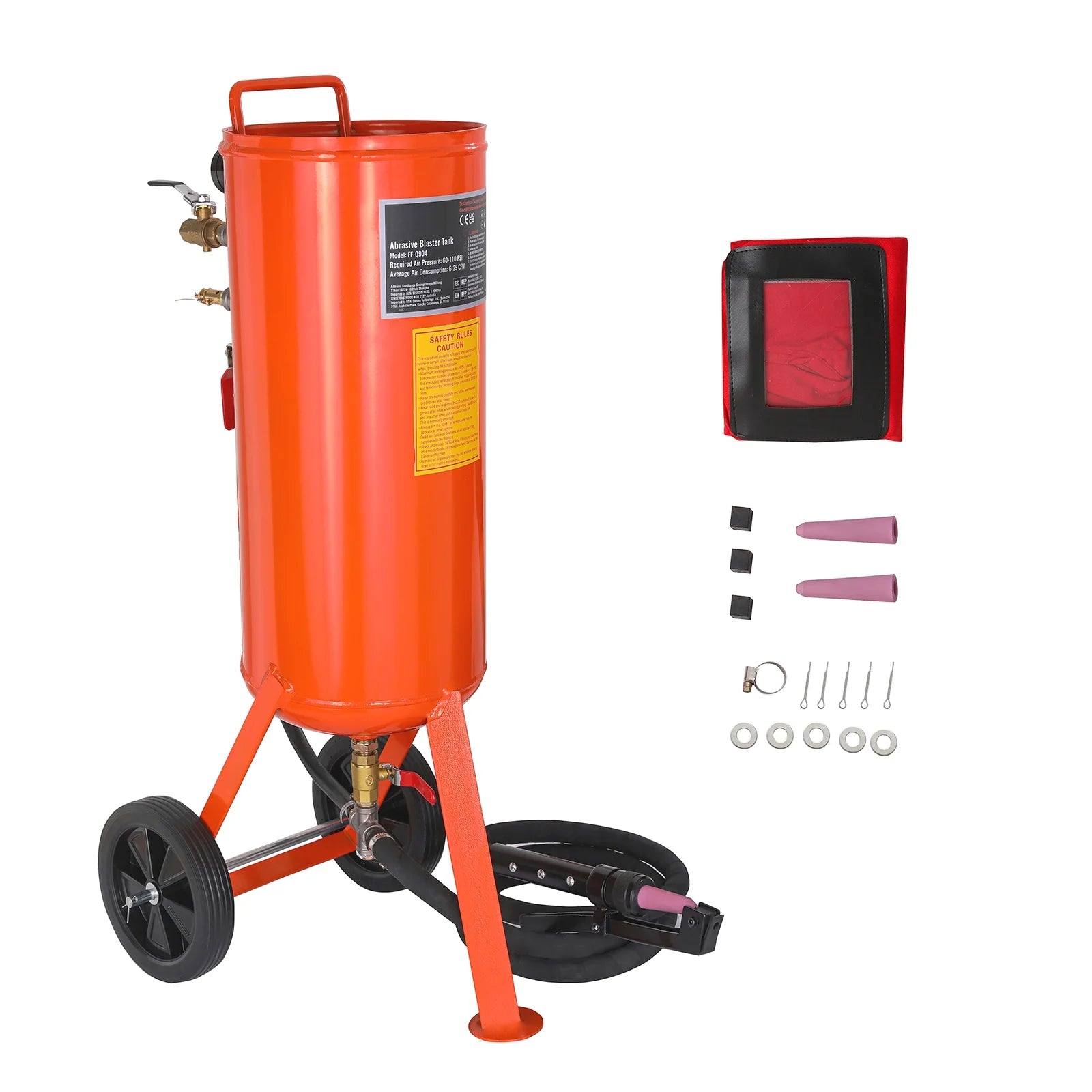 SKYSHALO 10 Gallon Durable Sand Blaster, 60-110 PSI Pressure Sandblaster, Mobile Abrasive Blasting Unit, Air Sand Blaster Kit with 2 Ceramic Nozzles & 7.5ft Hose for Removing Stain, Rust, Paint