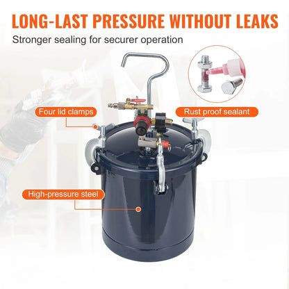 SKYSHALO Spray Paint Pressure Pot Tank, 10L/2.5gal Air Paint Pressure Pot, 1.5mm+4mm Two Nozzles Two Spray Paint Guns for Industry Home Decor Architecture Construction Automotive Painting, 60PSI Max
