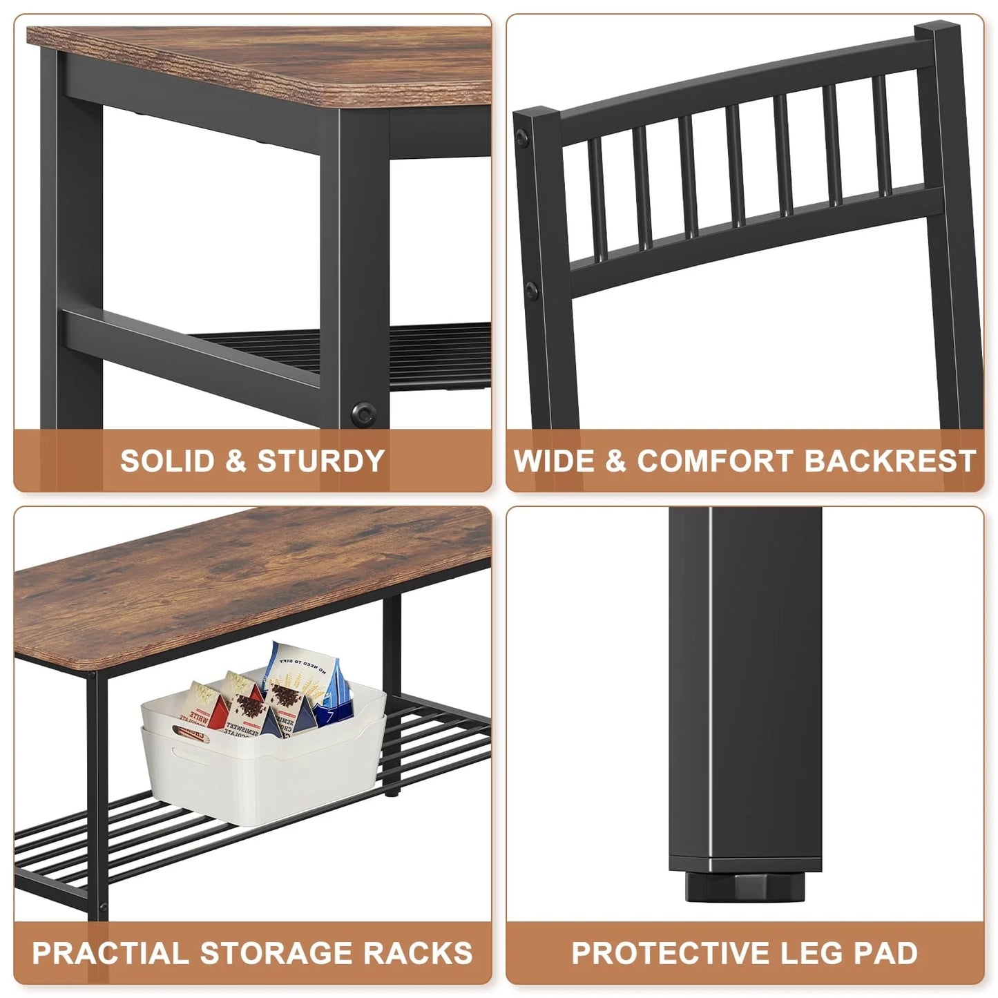 Winkalon Dining Table Set for 4,Wooden Kitchen Table Set with Storage Rack,1 Bench & 2 Chairs,Brown