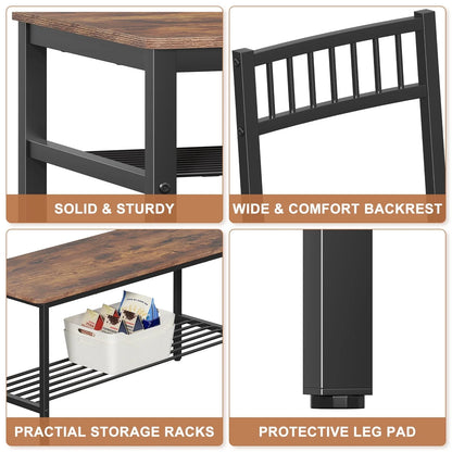 Winkalon Dining Table Set for 4,Wooden Kitchen Table Set with Storage Rack,1 Bench & 2 Chairs,Brown