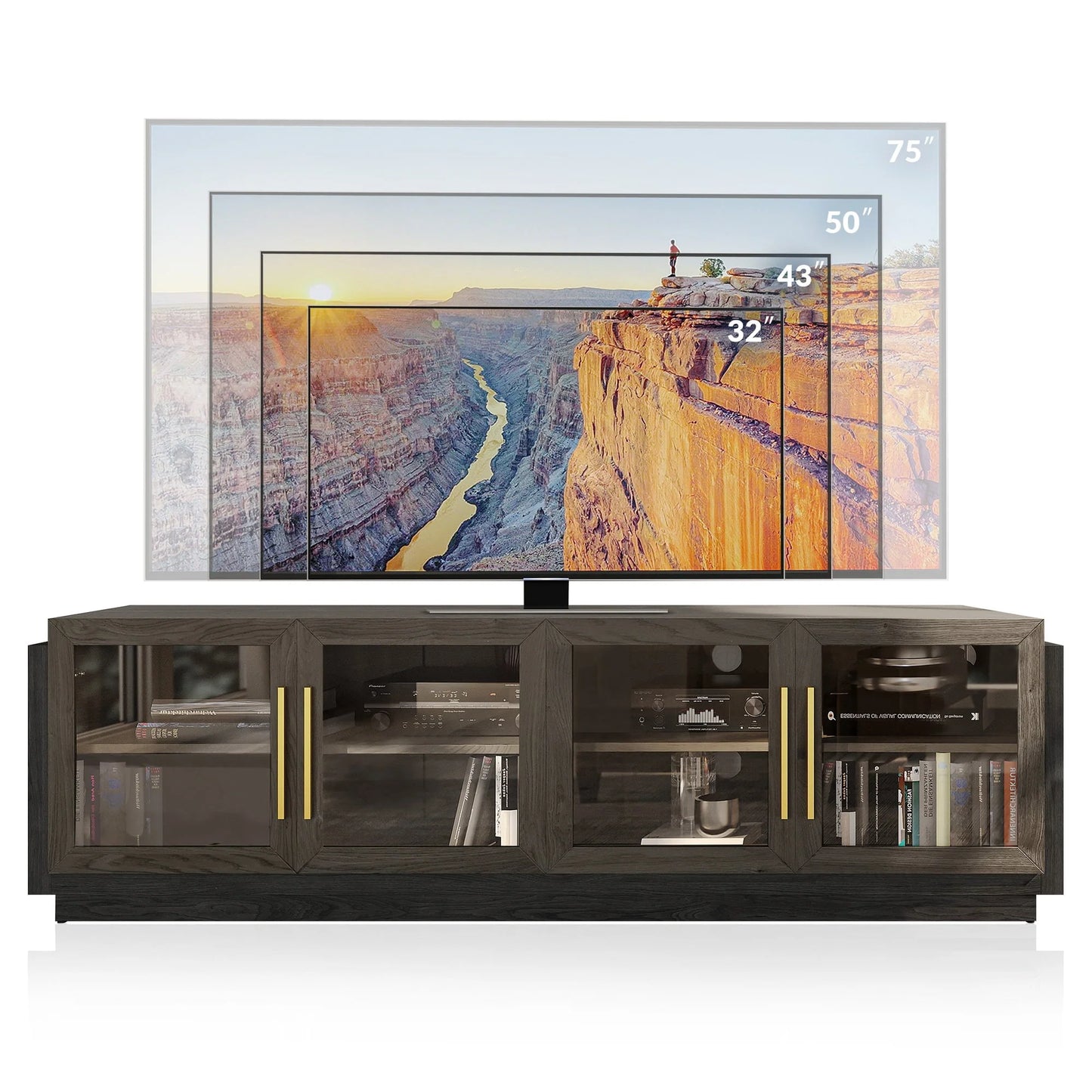 BELLEZE 70" TV Stand for TVs up to 75", Modern TV Stand & Entertainment Center with Shelves, Wood Storage Cabinet for Living Room or Bedroom - Brixston (Brown)